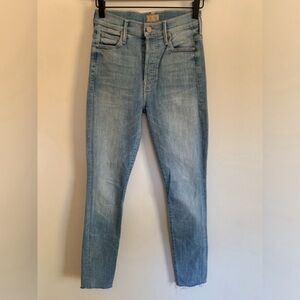 Mother The High Waisted Stunner Ankle Fray in Tinge Denim Jeans